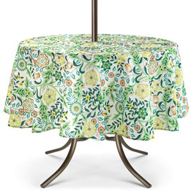 UMINEUX Outdoor Tablecloth with Umbrella Hole and Zipper, Spring/Summer Waterproof Table Cover for Picnic/BBQ/Garden(60" Round,Yellow Snowflake)