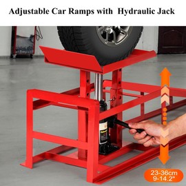 2Packs Drive Up Car Ramps for Oil Changes–5Ton/11050lbs Hydraulic Car Lift Ramp, High Lift Truck Ramps with Hydraulic Jack, Anti-Slip Vehicles Lifting Ramps for Home Garage Repair & Auto Ma