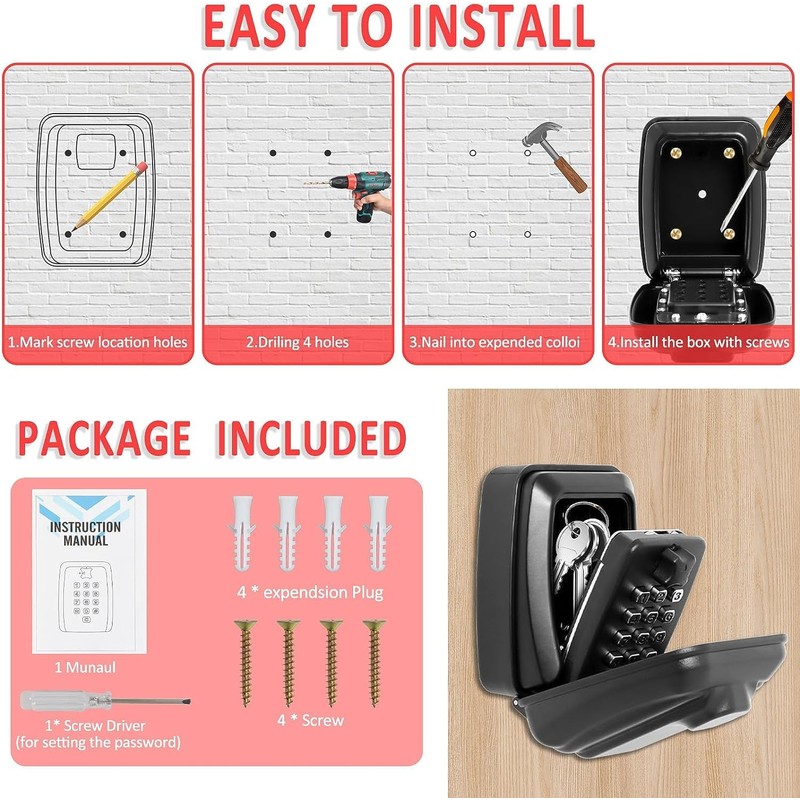 Key Safe Outdoor Police Approved, Key Lock Box Wall Mounted
