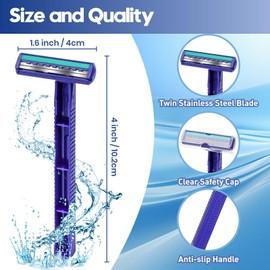 Phafaloop Twin Blade Disposable Razors for Men & Women – Bulk 60 Pack Stainless Steel Shavers with Lubricating Strip, Safety Cap & Non-Slip Handle for Sensitive Skin, Travel, Hotel, Charity – Blue