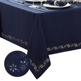 Elrene Home Fashions Snowflake Laser Cut Holiday Fabric Tablecloth, 52"x52" Square, Snowflake Blue