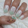 Green Jade Glazed Handmade Nail Tips - Long Ballerina /