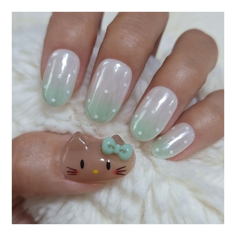Green Jade Glazed Handmade Nail Tips - Long Ballerina /