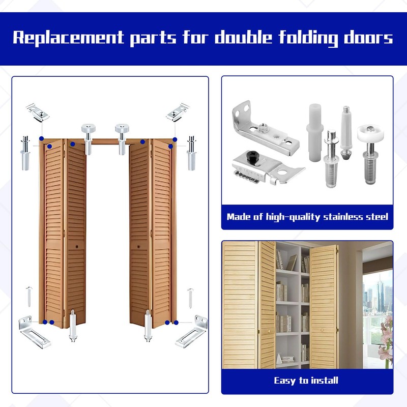 Bifold Door Track Kit,6 Pcs Bi-Fold Door Repair Kit,Metal Top