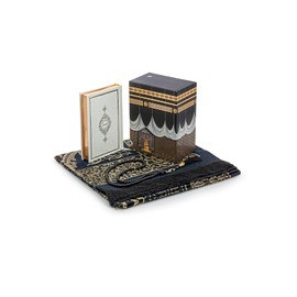 ihvan online Muslim Prayer Rug and Quran with Prayer Beads, Kaaba Decor Box, Islamic Gift for Women & Men, Elegant Islam Set for Ramadan, Eid, Umrah, Birthday, Travel