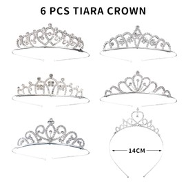 6pcs Crown Headbands, Princess Crystal Hair Accessories, Rhinestone Crown Hair Accessories for Wedding, Prom, Beauty Pageant, Stage Dress Up Ladies (Silver Color)