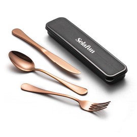 Selafun 18/8 Travel Cutlery Set with Case, Portable Cutlery Set, 8 Inch Stainless Steel, Reusable Cutlery Set for Camping, Picnic, Hiking, Office, Dishwasher Safe (8 inch, Rose Gold)