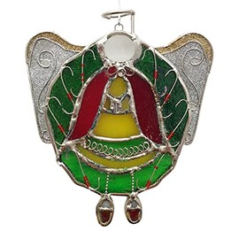 Stained Glass Angel Ornament Holding Wreath Christmas Decoration Sun Catcher 5 1/2" L