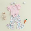 Infant Baby Girl Easter Outfit Ribbed Ruffle Romper Bunny Bell