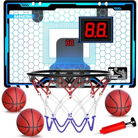 hoperock Indoor Mini Basketball Hoop for Kids, Basketball Hoops Over The Door LED Scoring