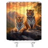 Tiger Shower Curtain African Wildlife Animal Mountain Laying Under Stone