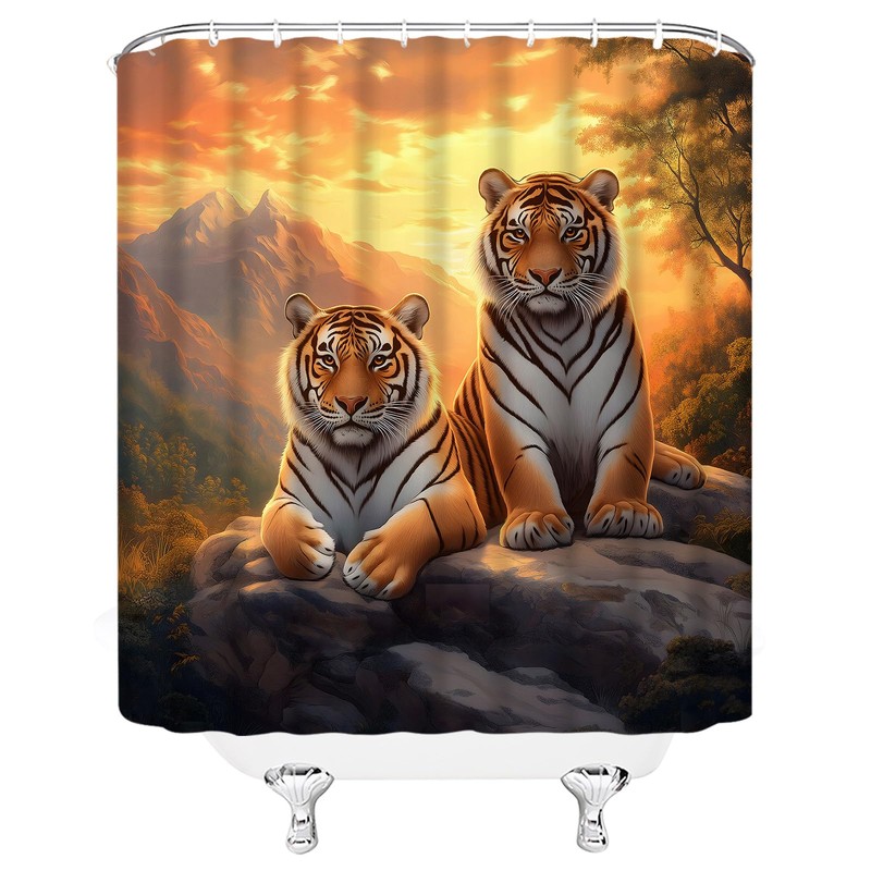 Tiger Shower Curtain African Wildlife Animal Mountain Laying Under Stone