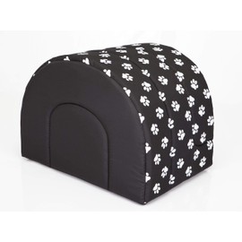 PillowPrim Dog Kennel Dog Bed Dog House Cat Cave Cuddly Cave Sleeping Area L - 55x43 cm Black with Paws