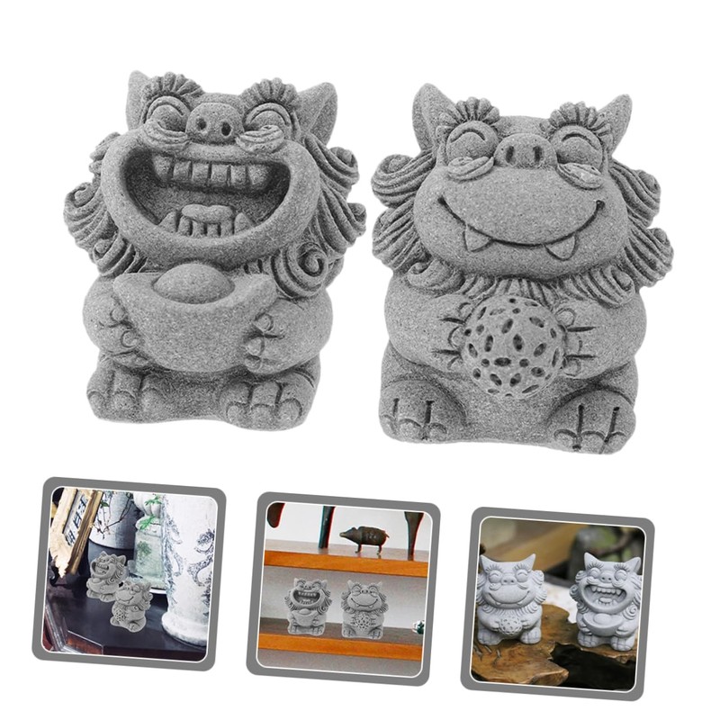 Sosoport 2pcs Mini Lion Statues Decorative Lion Figurine for Home