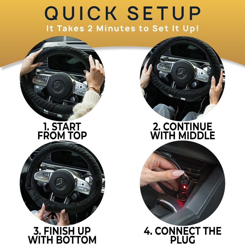 VaygWay Car Heated Steering Wheel Cover - 12v Black Soft