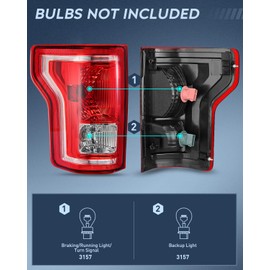 Nilight Taillight Assembly Compatible with 2015 2016 2017 Ford F150 F-150 Pickup Truck Taillight Rear Lamp Replacement OE Style Red Housing with Bulbs and Harness Driver Side