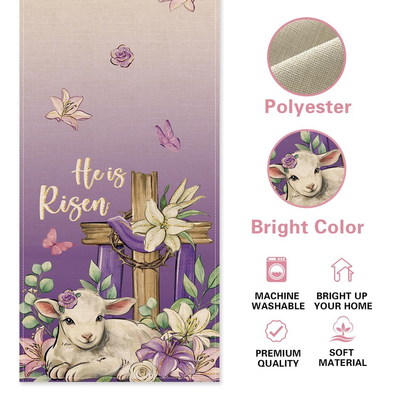 Croar He is Risen Easter Purple Christian Table Runner, Religious