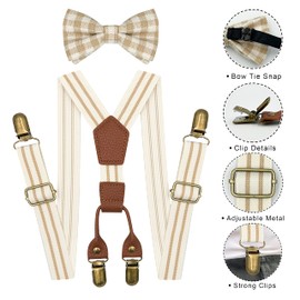 BEWDIO Brown Baby Suspenders and Bow Tie for Boys, Stripe Bowtie and Suspenders with 4 Strong Metal Clips (4-12-1)