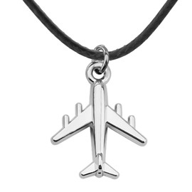 FEELMEM Airplane Charm Leather Cord Chain Necklace Fly Safe Pilot Gift Traveling Jewelry Flight Attendants Gift Aviation Gift (Airplane Necklace)