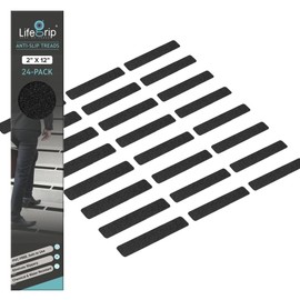 LifeGrip Anti Slip Traction Treads Black (24-Pack), 2" X 12", Best Grip Tape 80 Grit Non Slip, Pre-Cut Strips, Rounded Corners - Right Size and Ready to Use for Easy Application