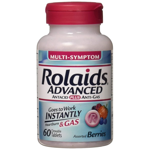 Rolaids Advanced Antacid Plus Anti Gas Tablets Mixed Berry, 60 Count (Pack of 3)