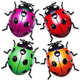ULENDIS 4 PCS Cute Metal Ladybugs Wall Art Decor, 6.3 Inch Large Outdoor Wall Art Patio Fence Decorations, Colorful Yard Art Lawn Ornaments for Backyard Balcony