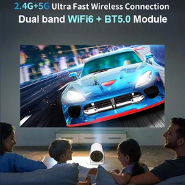 Mini Projector - Projectors with 5G WiFi6 BT 5.2 Android 11, Portable Projector 4K 1080P Support, 180°Rotatable Home Theater Movie Projector/Outdoor Projector