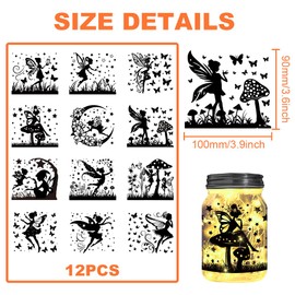 BEUNITONE 12 pcs Fairy Silhouettes Jar Decals Rub on Transfer Stickers for Crafts Vivid Angel Lantern Cutouts Ornaments Mushroom Butterfly Scrapbook for Fairy Transfer Stickers for Glass Wall