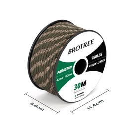 BROTREE Paracord 750lb 4.2mm 30M 100% Nylon Rope 11 Strands Parachute Cord Type IV for Survival, Outdoor and DIY - 340kg Breaking Load (Forest Camo)