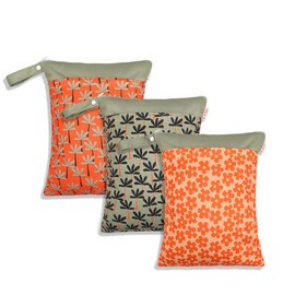 Treer Pack of 3 Nappy Bags for On the Go, Cloth Nappies Wet Bags, Baby Wetbag, Reusable, Waterproof, Washable, Toddler Nappies Organiser Bag with Zip, Red floral, Polka dotted