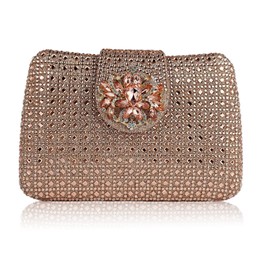 Sparkly Rhinestone Unique Evening Bag Women Floral Clutch Handbag Shoulder Bags, Champagne