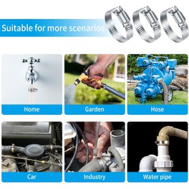 8PCS Hose Clips Stainless Steel 18-27mm Jubilee Clips Assorted Hose Clamps Adjustable Hose Pipe Clips Worm Drive Small for Flexible Exhaust Hose Pipe Washing Machine Garden Connections
