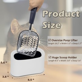 Vitisyao Heavy-Duty Metal Cat Litter Scoop with Holder, Aluminum Cats Litter Scooper Captures All Clumps, Kitty Metal Scooper and Holder (White)