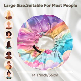 Cabreche 2 PCS Bonnets for Women Girls Satin Hair Bonnet Double Layer Silk Adjustable Elastic Sleep Cap Cute Aesthetic-Pink Cloud