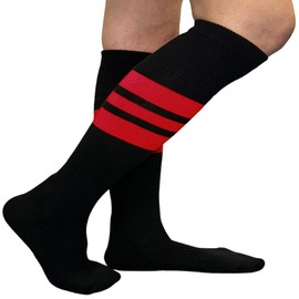 COUVER - Calcetines deportivos unisex a rayas hasta la rodilla para equipo de sóftbol, 1 par, negro, rojo, (Black / 3 Red Stripes), M