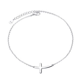 Ladytree 925 Sterling Silver Cross Anklet Ankle Bracelet for Women
