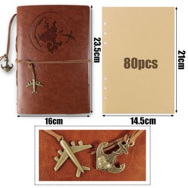 A5 Faux Leather Notebook 160 Pages Blank with Retro Pendants Refillable Embossed Travel Diary Vintage Journal Travel Notebook Gifts Ring Binder Sketch Book for Writing Yourself Travel Diary
