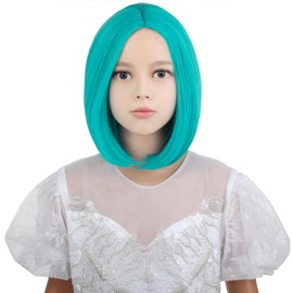 WAVELNM Kids Blue Wig Girls Teal Blue Wig Child Short Bob Wig Middle Part Bob Wig for Kids Synthetic Wigs with Wig Cap