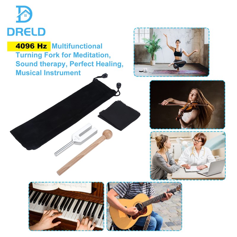 Dreld 4096Hz Tuning Fork, Tuner, Rubber Mallet with Storage Pouch,