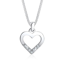 Elli Diamonds Women's Necklace Heart Cut-Out Pendant Love Elegant with Diamond (0.035 ct.) in 925 Sterling Silver, Facet cut, Diamond