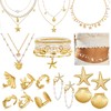 HairChrysm 23 Pcs Starfish Seashell Beach Jewelry Set, Layer Necklace