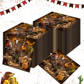 40Pcs Western Cowboy Paper Napkins Western Party Paper Napkins Cowboy Theme Party Decorations Wild West Wooden House Disposable Papers Napkin for Cowboy Party Supplies Decorations