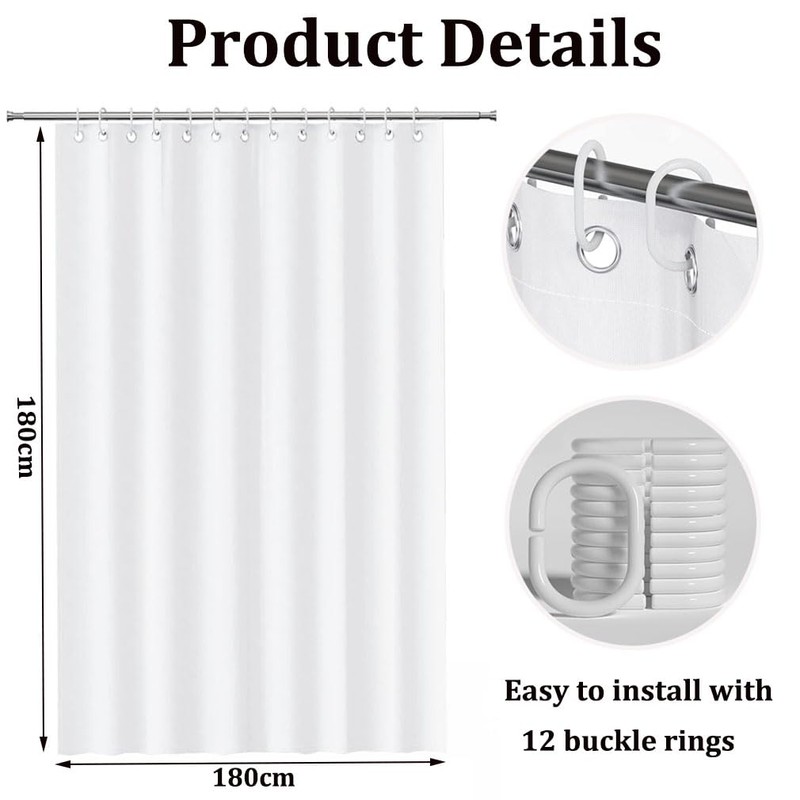Shower Curtain, Mould Proof Resistant and Waterproof Washable Polyester Fabric