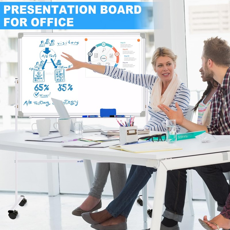 H-Qprobd Magnetic Dry Erase Board with Stand Double-Sided Mobile Whiteboard