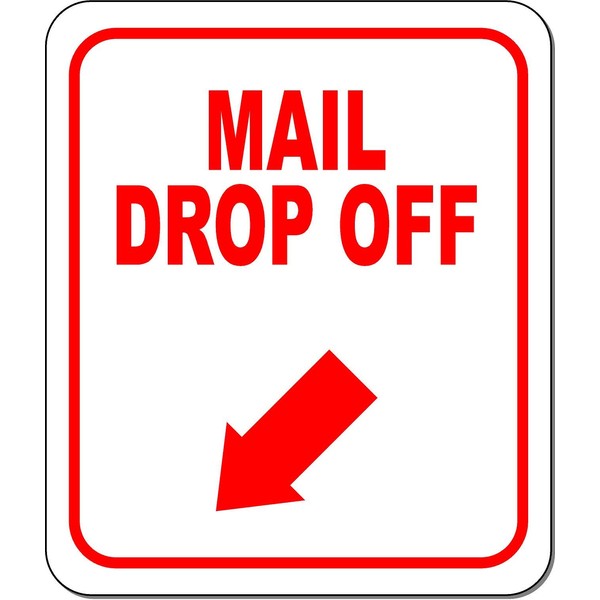 MAIL DROP OFF DIRECTIONAL 45 DEGREES DOWN LEFT ARROW RED