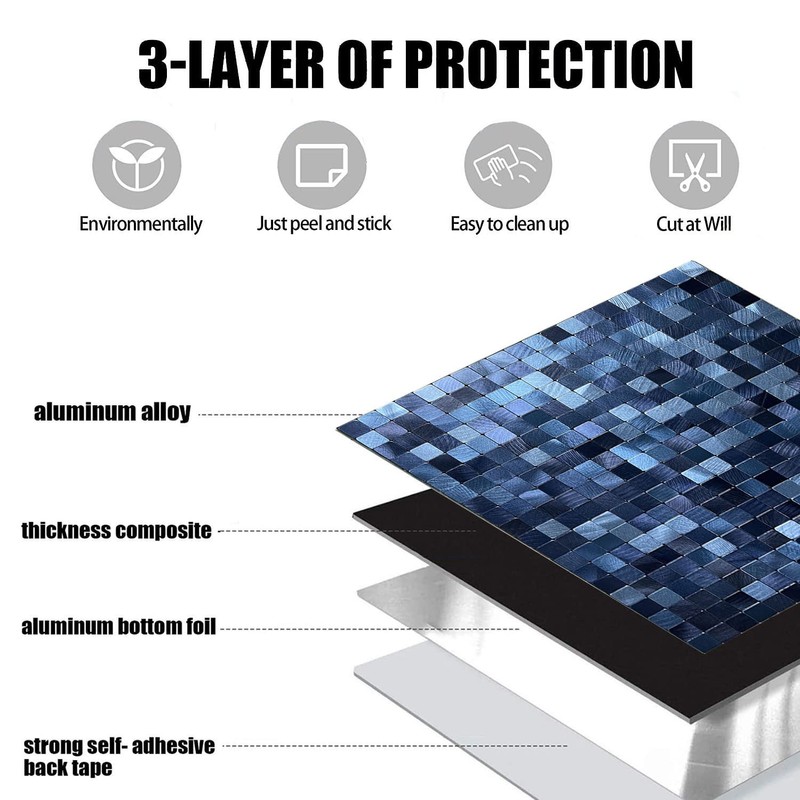 XUANINY 5-Sheet Peel and Stick Backsplash Tiles Dark Blue Surface