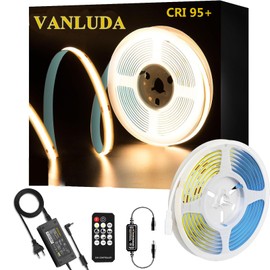 VANLUDA COB LED Strip 3000 K Warm White, 5 m Dimmable 24 V Flexible COB LED Strip Light Set, with RF Remote Control, CRI95+ Bright Under-Unit Light for TV, DIY Decoration