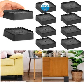 EGTTGIN Bed Risers 1 inch, 2 inch, 3 inch, 4 inch Heavy Duty, Adjustable Furniture Riser for Table Desk Couch Sofa Chair Recliner Leg Frame Dorm, Stackable Bed Raisers Blocks (Black 8 Pack, 1 inch)