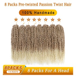 Nice One Passion Twist Hair - 8 Packs 12 Inch Passion Twist Crochet Hair For Women, Crochet Pretwisted Curly Hair Passion Twists Synthetic Braiding Hair Extensions (12 Inch(Pack of 8), T27/613)