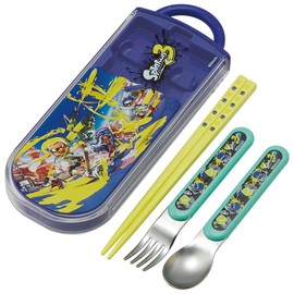 Skater TACC2AG-A Trio Set, Chopsticks, Spoon and Fork, Splatoon 3, Antibacterial for Kids, Made in Japan